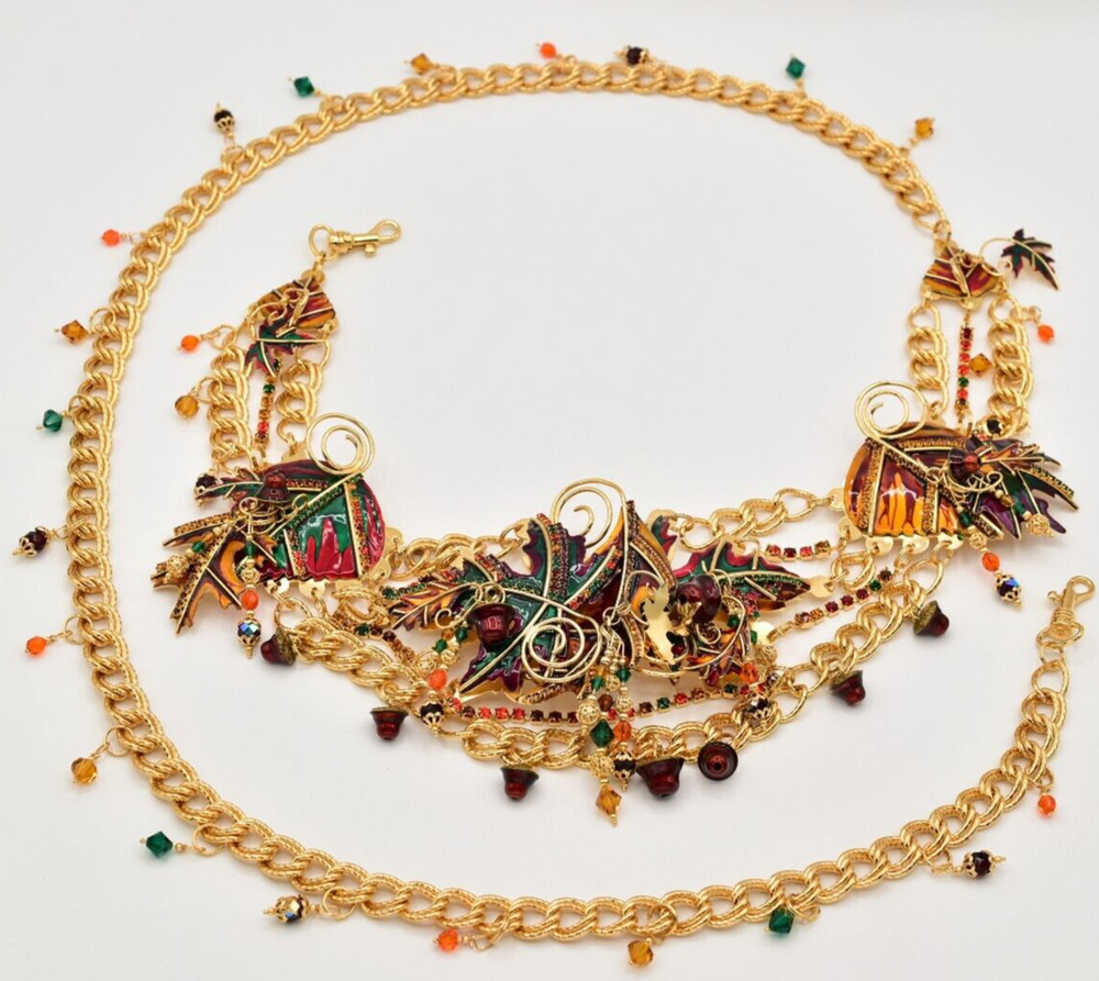 Lunch At The Ritz Autumn Fall Belt Chain Rhinestone Crystal Maple Leaf RARE